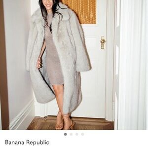 NWT- Banana Republic Light Gray Faux Fur Coat